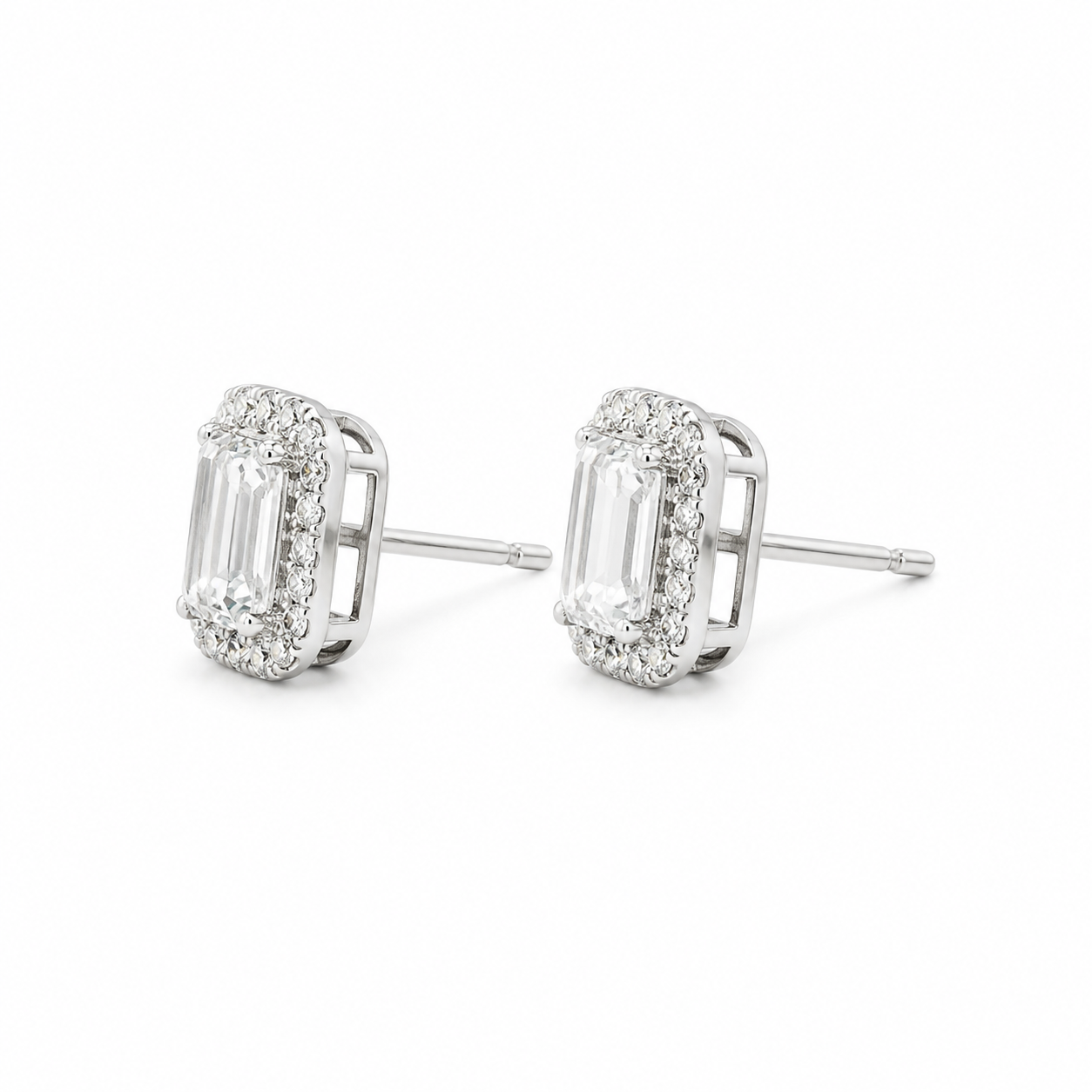 Natural Diamond Stud Earrings In 18k White Gold (1.42 CT)