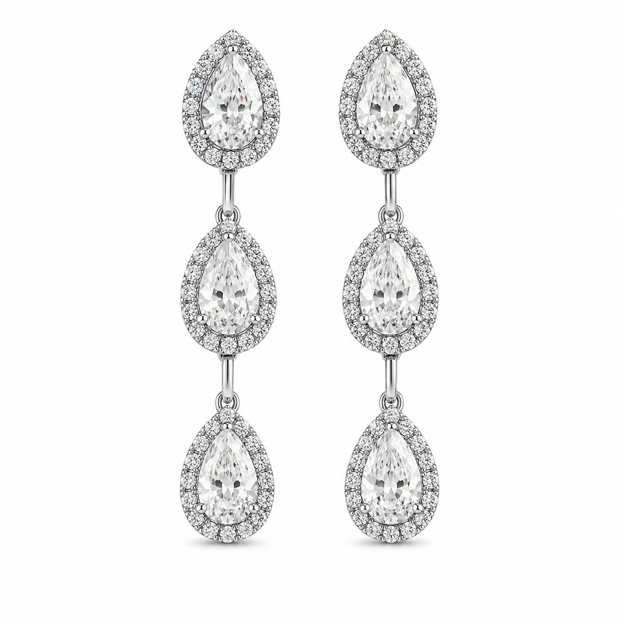 Natural Diamond Drop Earrings In 18k White Gold (2.81 CT)