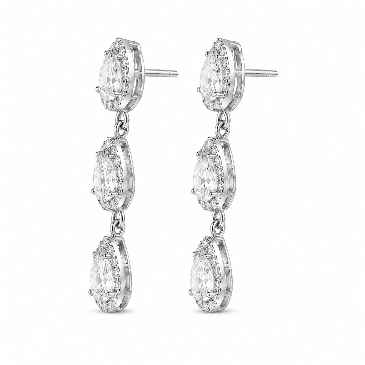 Natural Diamond Drop Earrings In 18k White Gold (2.81 CT)