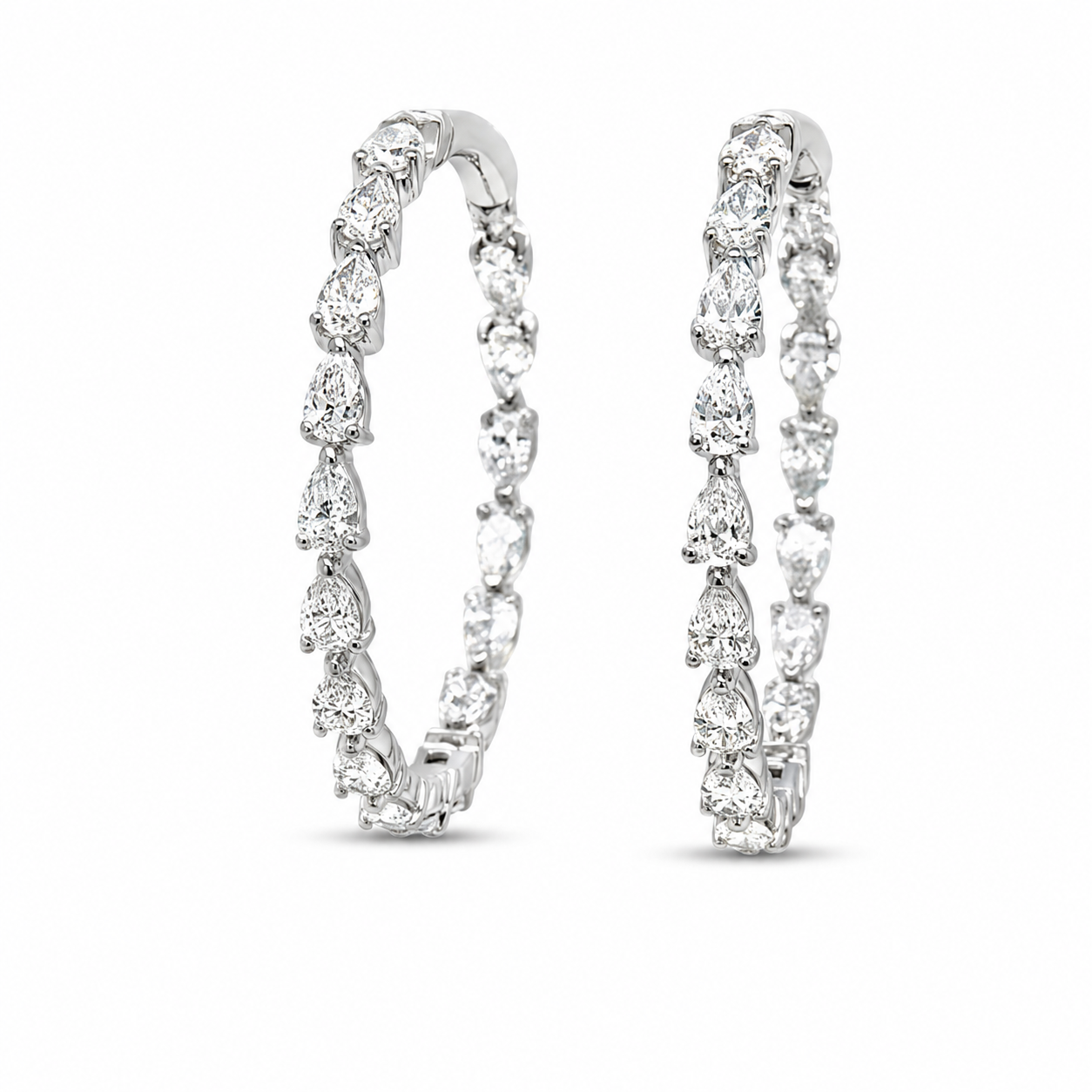 Natural Diamond Hoop Earrings In 18k White Gold (6.16 CT)