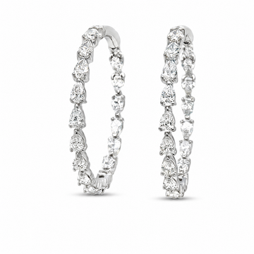Natural Diamond Hoop Earrings In 18k White Gold (6.16 CT)